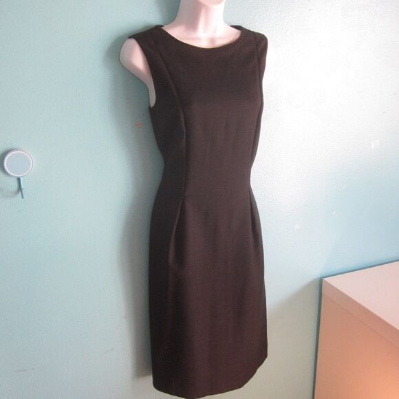 Elie Tahari Size 6 Back to the Office Luxury Leather Trim Knee Length Navy Dress - Picture 1 of 15